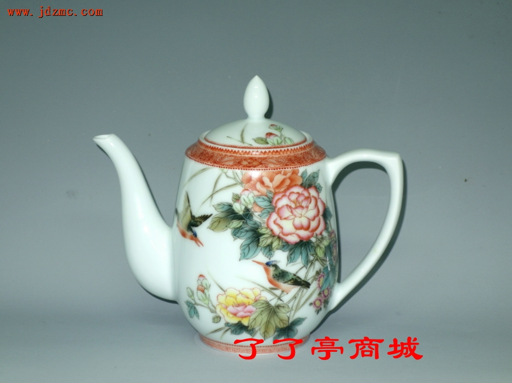 《双翠图》茶壶．粉彩．徐国明（江西省高级工艺美术师）