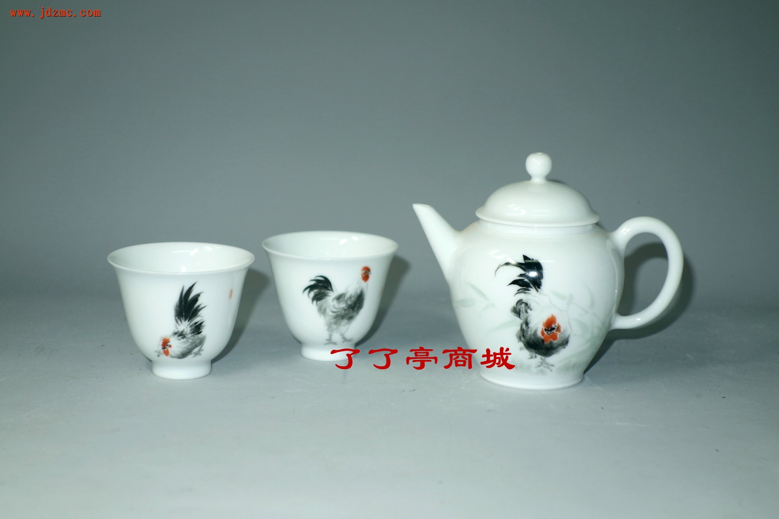 《鸡--吉》茶具，汪则东（高级工艺美术师，陶瓷内画家.）工作室作品