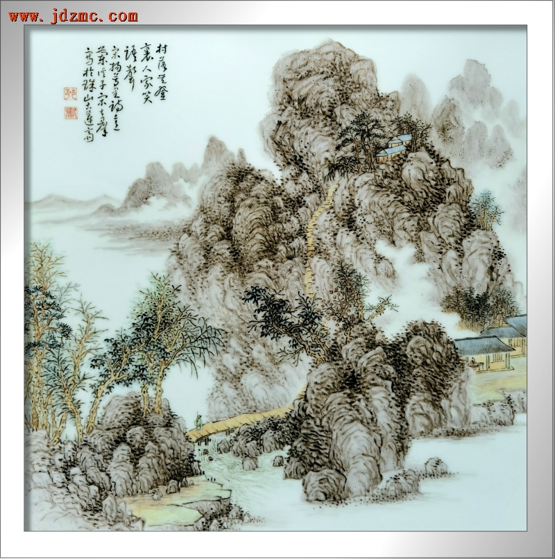 《村落丰登里》，粉彩瓷板．宋士群(江西省高级工艺美术师)